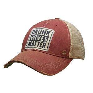 Drunk Wives Matter Trucker Hat Cap Distressed O/S Adjustable NWOT